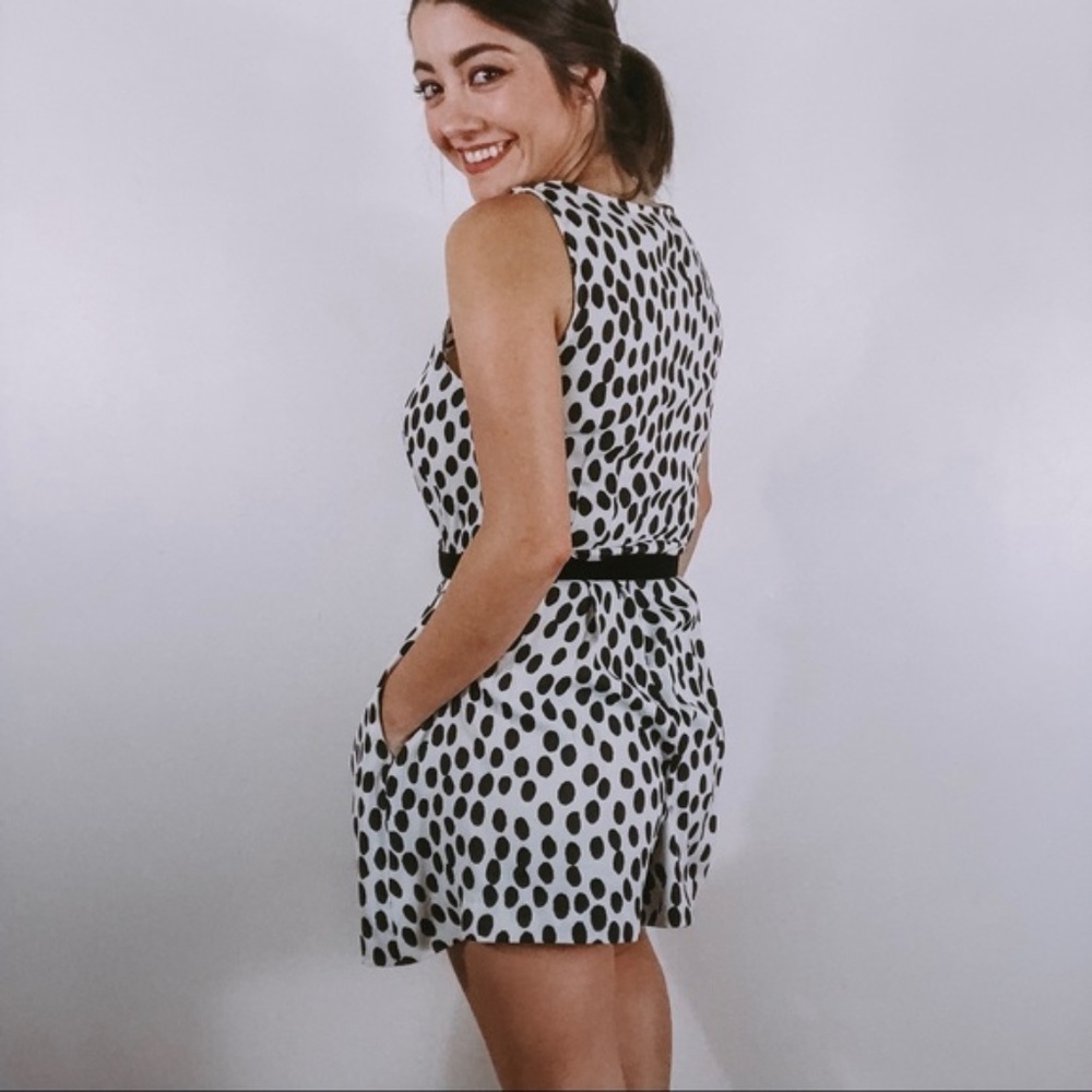 LOFT Polkadot Romper with Pockets Black White